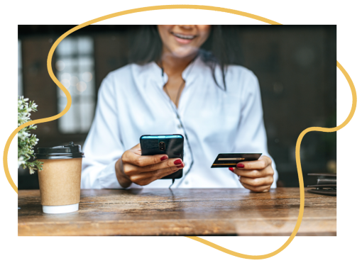 Woman with phone and card